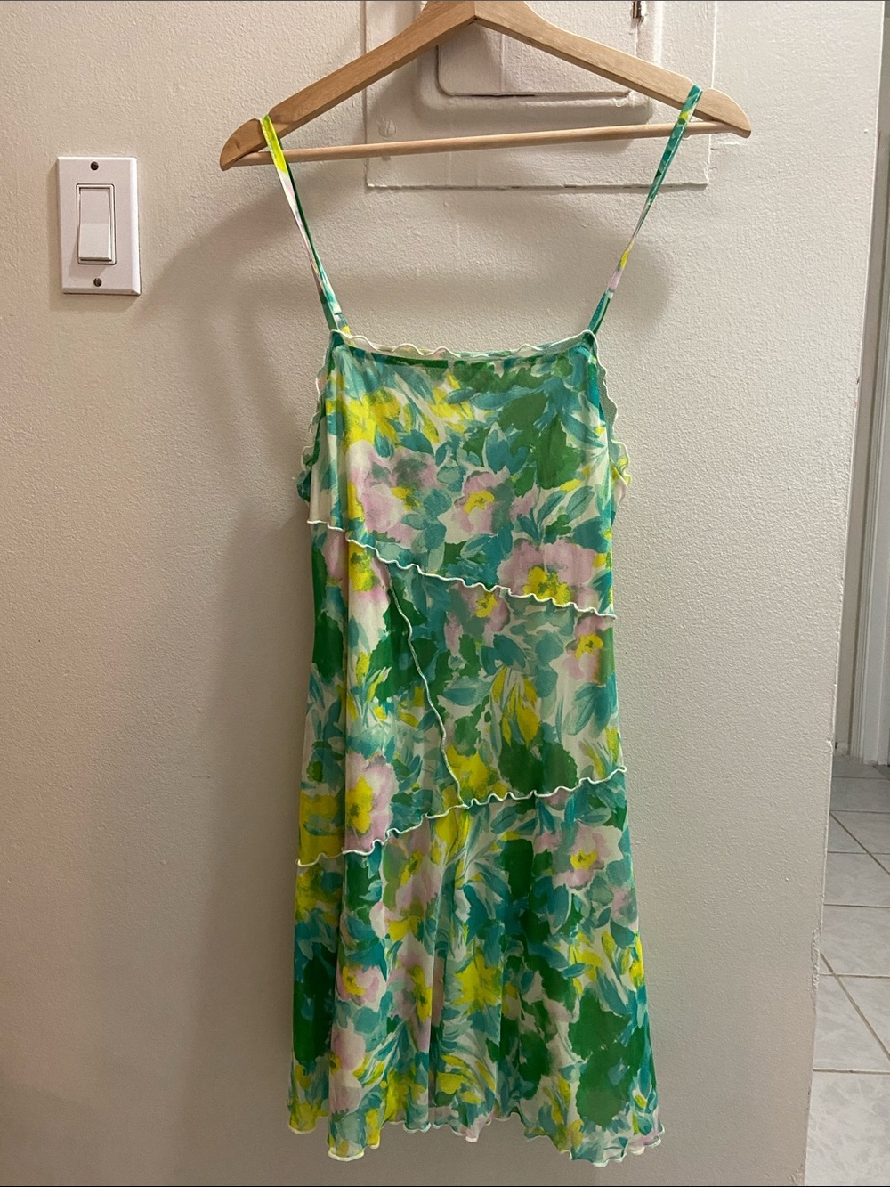 wild fable Green Floral Slip Mini Dress with Pink & Yellow Blooms